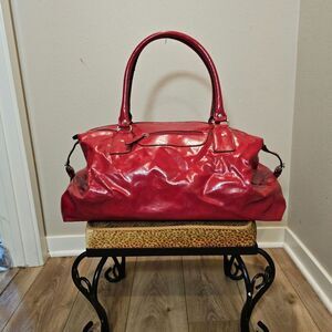Bueno Red Faux Leather Overnight Bag